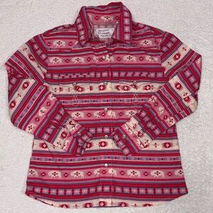Panhandle western pearl snap Aztec buffalo print long sleeve pink girls small